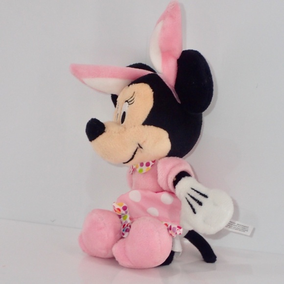 Disney Baby Minnie Mouse Pink Polkadot Dress Bunny Plush With Rattle Feet 8" - Picture 6 of 12